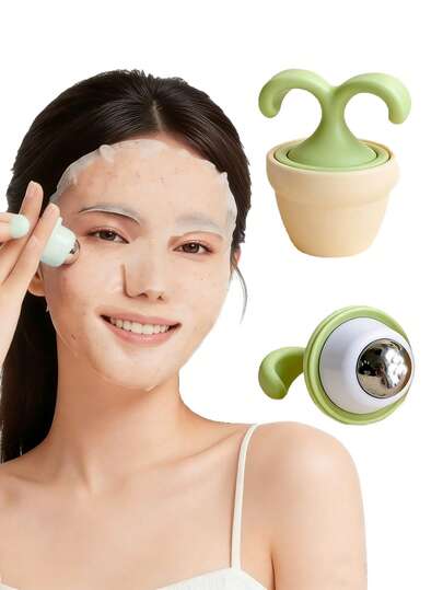 4/2/1 Pcs Plant-Shaped Manual Massager - A Mini Portable Facial Roller And Eye Massager. Featuring A Unique Mini Potted Plant Design With Massage Beads, This Device Comes With An Ice Pack And Cooling Gel, Effectively Relieving Facial Tension. An Ideal Choice And Absolute Essential For Travel.
