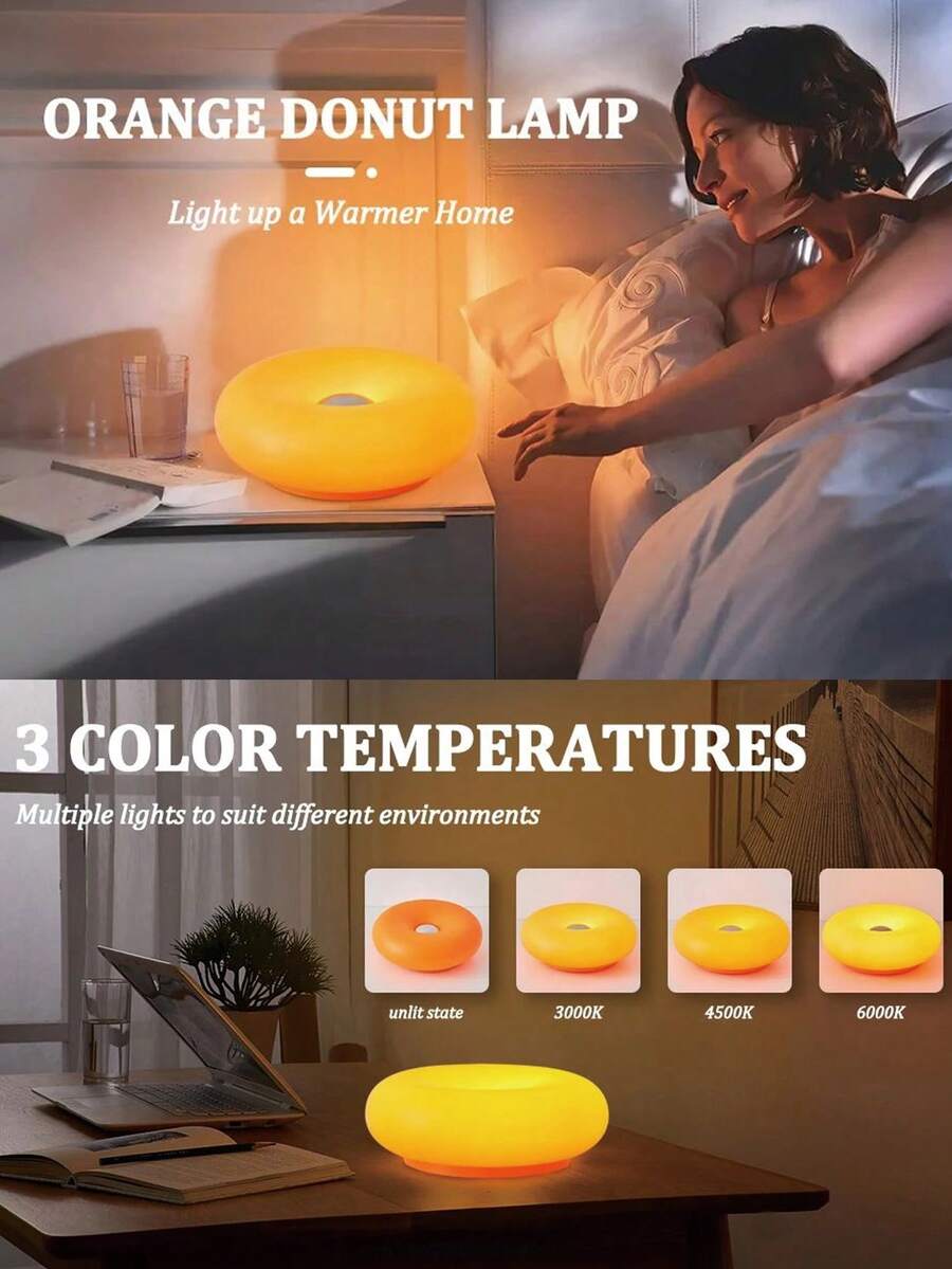 Donut Shaped USB LED Table Lamp, Orange Ambient Night Light, Silicone Dimmable Desk Lamp For Bedroom Bedside Living Room - Multicolor - View 1