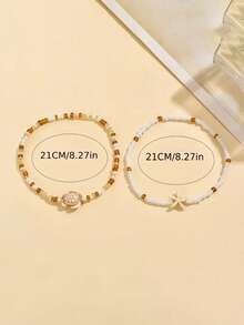 2件套 时尚百搭波西米亚复古沙滩海星海龟脚链套装，适合女性日常、约会、派对和宴会佩戴 - 彩色 - 查看 4