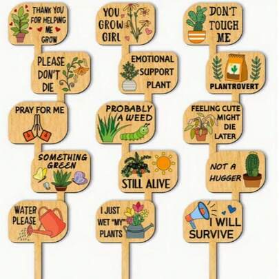 Etiquetas de plantas de madera, identificación de plantas ilustrada, marcadores de jardinería, pegatinas para plántulas de vegetales, hechas a mano