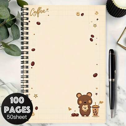 دفتر ملاحظات حلزوني مكون من 100 صفحة، مزين بالدب الكيوت والقهوة، ورق مربع، مفيد للعمل والدراسة وتسجيل الحرم الجامعي والهدايا لحفل التخرج والعيد الميلاد. مناسب لكتابة اليوميات والتخطيط اليومي وأخذ الملاحظات، فاخر وعملي، يضيف المرح إلى وقت الكتابة لديك.