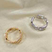 1 chiếc nhẫn hở tối giản đính đá Zirconia dành cho nữ, nhẫn thời trang có thể điều chỉnh kích thước và đeo chồng lên nhau, trang sức đeo hàng ngày. - Nhẫn hở đính đá Zircon - Xem 1