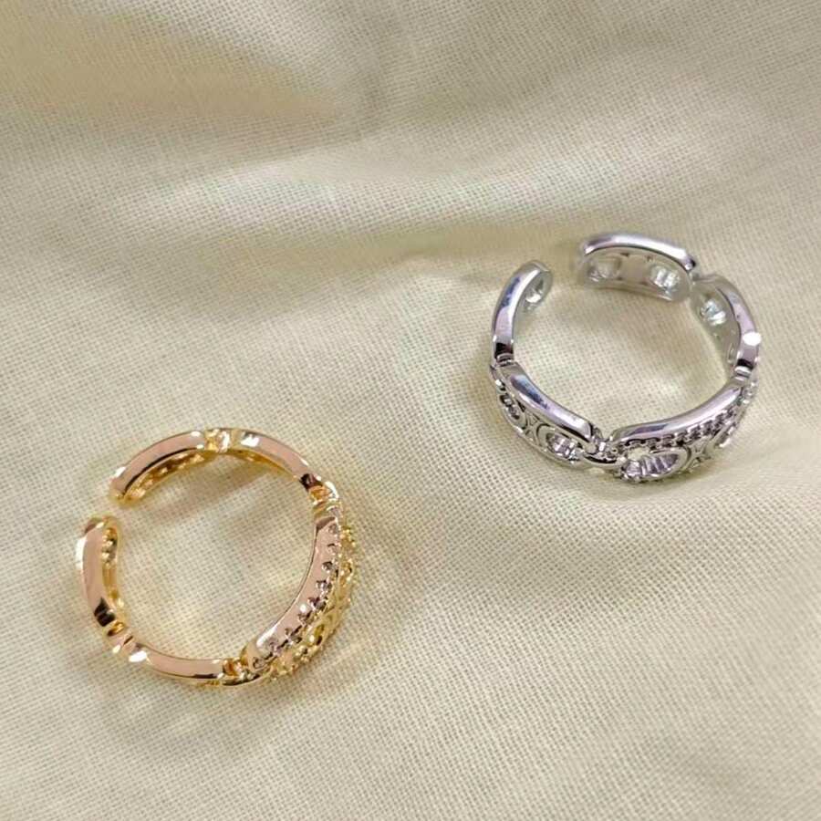 1 chiếc nhẫn hở tối giản đính đá Zirconia dành cho nữ, nhẫn thời trang có thể điều chỉnh kích thước và đeo chồng lên nhau, trang sức đeo hàng ngày. - Nhẫn hở đính đá Zircon - Xem 1