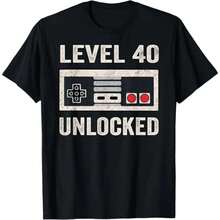Level 40 Unlocked Video Gamer 40th Birthday Gift T-Shirt - 黑色 - 查看 1