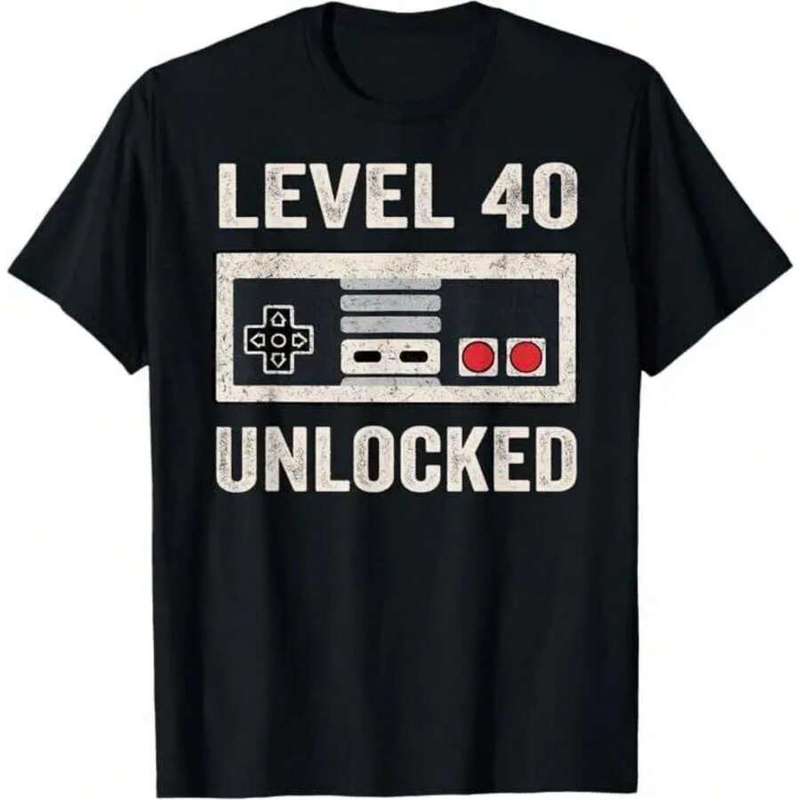 Level 40 Unlocked Video Gamer 40th Birthday Gift T-Shirt - màu đen - Xem 1