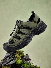 Men's Outdoor Summer Anti-Collision Mesh Breathable Wading Shoes, Casual Beach Sandals - Green and Black - View 2