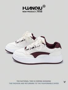 HUANQIU 2026新款男鞋，男士运动鞋，黑色鞋，滑板鞋，时尚白鞋，多功能轻便舒适白鞋，系带软底休闲鞋，跑步鞋，红白四季鞋 - 紅白色 - 查看 1