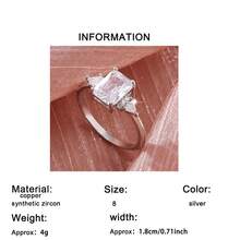 1PC Classic Luxury Sparkling Square Zirconia Inlaid Ring - Women's Fashion Wedding Engagement Ring - Anniversary Gift For Her - Silver - View 7
