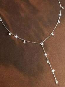 1 chiếc dây chuyền nữ hình chữ Y, bạc S925 đính đá Cubic Zirconia tổng hợp, hộp quà tặng tối giản thanh lịch, thích hợp cho Ngày Valentine, Ngày của Mẹ, đeo hàng ngày, làm quà tặng, đi nghỉ mát. - Bạc - Xem 5