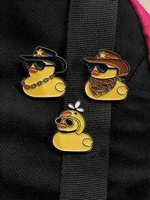 可爱黄色小鸭海盗时尚眼镜帽形金属胸针别针服装配饰 - 彩色 - 查看 2