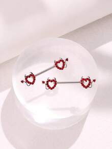 2件套不锈钢心形、蝴蝶、月亮、立方氧化锆花朵造型乳环，可爱穿刺饰品，适合日常佩戴 - nipple ring - 查看 5