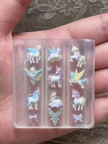 1pc Cute Nail Art Mold, Featuring Miniature Unicorn, Carousel, Bow, Bear, Rabbit, Frame, Wings Designs, Transparent Silicone Mold - Clear - View 2