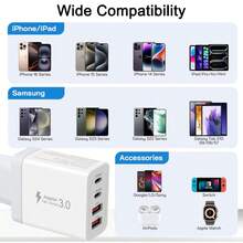 40W 4口USB充电器，多功能欧标适配器，2A2C USB-C快充插头（支持PD和QC协议），墙式适配器（适用于多种设备），便携式旅行多USB充电器（兼容、安卓等） - 查看 6