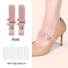 2个弹性高跟鞋鞋带扣，U型仿珍珠扣，松紧度可调节，适用于高跟鞋 - 粉色 - 查看 2