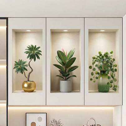 1 bộ tranh treo tường ba tấm cây xanh nhân tạo MS-G163 mới, trang trí phòng khách, lối vào, phòng học.