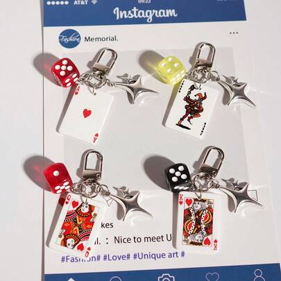 1pc Unisex Creative Mini Playing Card & Dice Pendant, Romantic Star Keychain Gift Gifts For Mother, Father, Graduation, And Teacher