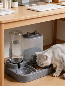 二合一大容量猫粮饮水器 - 干湿分离，猫粮饮水器，700毫升大容量猫粮盒和400毫升重力式饮水器，耐用塑料材质，透明设计，适合室内宠物饮水和健康喂养，无需电池 - 出行无忧，猫狗通用 - 均碼 - 查看 2
