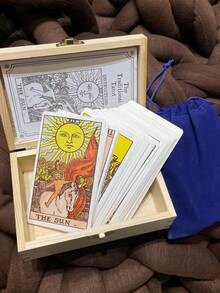 78pcs Vintage Tarot Cards Set, Including Cards, Instruction Manual, Velvet Storage Bag, And Handmade Wooden Box - Black - View 13