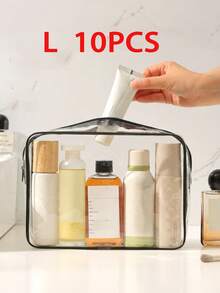 10件套女士大容量拉链化妆旅行收纳包 - 高品质化妆包和洗漱包，轻便PVC材质，易清洁拉链设计，适合健身、度假、通勤，时尚简约设计，美容必备 - 無色 - 查看 16