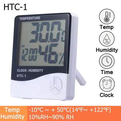 Estación meteorológica de precisión HTC-1 con pantalla LCD, termómetro y higrómetro electrónicos precisos para interiores/exteriores, medidor digital de temperatura y humedad con reloj, estación meteorológica para el hogar, alimentada por batería, adecuada para el hogar, la oficina y los viajes - Perfecto para adultos