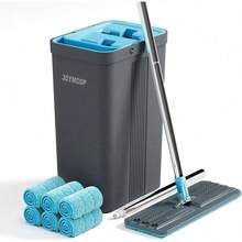 Mop And Bucket Set With Wringer, Mops For Floor Cleaning, Wall Mop Cleaner With Long Handle, With 4 Reusable Microfiber Mop Pads - Grey+Cyan Blue - Xanh ngọc lam và Xám nhạt - Xem 10