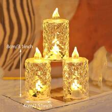 3/12/24pcs Indoor Decorative Crystal Diamond Shaped LED Electronic Candle Lights, Battery Powered Flameless Candle Lights, LED Decorative Tea Candle Lights (Batteries Included), Suitable For Wedding, Dining Table, Holiday Decoration, Valentine's Day Party Decoration - 無色 - 查看 21
