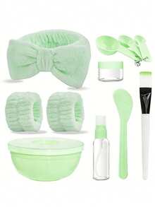 11pcs Facial Mask Beauty Tool Set, Including Bow Headband, Wristband, Mask Bowl For Women - Multicolor - View 7