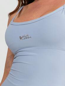 Fitness Tank Top Set (Spars) In Polyamide + High-Waisted Blackout Shorts (Zero Transparency) - Slim Blue - Blue Tank Top + Black Shorts - View 7