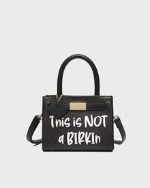 Tote&Carry Women's Y2K Baddie Sassy Letter Print Mini Tote Bag, Vibrant Black PU Leather Crossbody Top Handle Purse, This Is Not A Birkin Ironic Luxury Parody Statement Handbag For Spring Festival Concert Party - màu đen - Xem 11