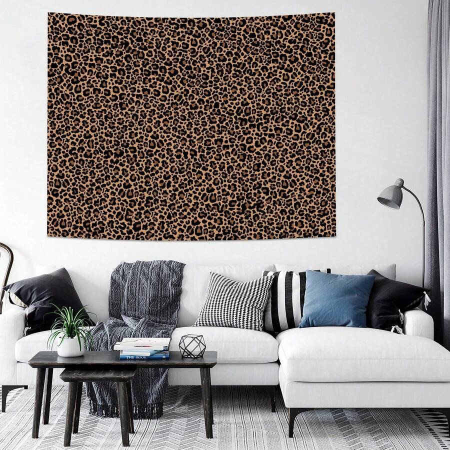 1pc Leopard Print Tapestry, Polyester Hanging Wall Decor For Living Room, Bedroom, Office, Home Decoration, Party, Rectangular Printed Kitchen Wall Hanging Cloth With Drape, Comes With 3 Wall Nails And 2 Clips - 1PC - View 1
