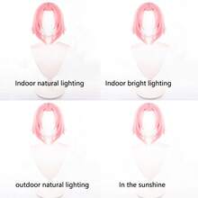 14Inches Short Straight Pink Sakura Wig Cosplay Synthetic Anime Halloween Party Heat Resistant Hair Wig - Pink - View 6