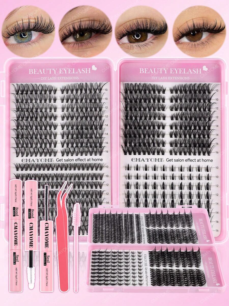 This Set Includes 608/528/544 Pieces Of Fluffy D-Shaped Curly False Eyelashes, With A Beginner's Eyelash Tutorial, Dense And Full Segmented False Eyelashes, And Comes With Glue, Setting Spray, Tweezers And An Eyelash Brush. They Can Enlarge The Eyes, Are Lightweight And Reusable, And Have A Large Capacity Of Individual Lashes.