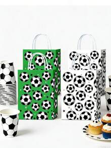 4 bolsas de regalo con temática de fútbol, diseño con patrón de fútbol, bolsas de regalo de papel con asas para fiestas de fútbol, fiestas de cumpleaños y otras ocasiones, decoraciones de fiesta perfectas - Talla única - Ver 9