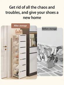 1pc Multi-Tier Narrow Shoe Rack, Space-Saving Freestanding Shoe Storage Organizer, No-Assembly Vertical Shoe Shelf For Entryway, Dorm, Apartment, Small Space, Home Storage Solution - Multicolor - View 7