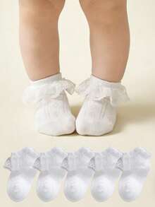 5双装 女童柔软透气蕾丝花边公主风袜子 - 彩色 - 查看 7