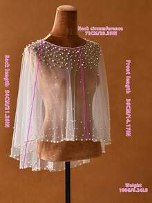 1pc Plus Size Spring/Summer Sheer Shawl, Short Faux Pearl Pullover Sweater, Suitable For Bride Wedding, Beach Vacation, Party And Daily Wear - Multicolor - View 6