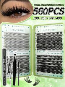 Single Cluster False Eyelashes 560 Clusters Mixed Pack | 8-18Mm Natural Thick Style | 10D-100D Fluffy And Curled | Reusable, Beginner-Friendly | Natural Fluffy Eye Makeup Artifact - Mint Green - View 15