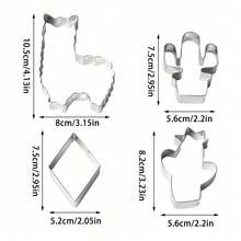 4pcs Cute Alpaca Cookie Cutter Set, Stainless Steel Biscuit Cutting Molds Including Alpaca, Cactus, Geometric Diamond Shapes, Suitable For Making Cookies, Fondant - Silver - View 2