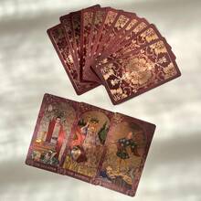 Classic Crimson Flower Chapter PET Tarot Card Gift Box Set - Complete 78 Black Gold Tarot Cards For Beginners, Tarot Card Deck With Meanings - Expert Tarot Cards, 4.7in*2.8in(12cm*7cm), Fate, Divination, Oracle Cards, Christmas, Halloween, Thanksgiving, Gift, Fortune Telling, Future, Prophecy Tarot Cards (Includes English Tarot Card Instruction Guide) - 彩色 - 查看 6