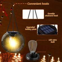 2个太阳能铁艺串灯，LED太阳能灯笼，户外庭院金属吊灯，适用于庭院、花园、露台、门廊、阳台、景观美化、家居装饰、派对和婚礼装饰 - 太陽能吊燈 - 查看 9