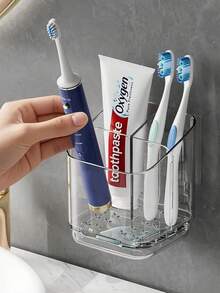 1pc Transparent Toothbrush Holder, Wall-Mounted No Drilling Bathroom Storage Rack, Creative Holder For Toothbrush, Comb, Razor, Bathroom Decor - Multicolor - View 9