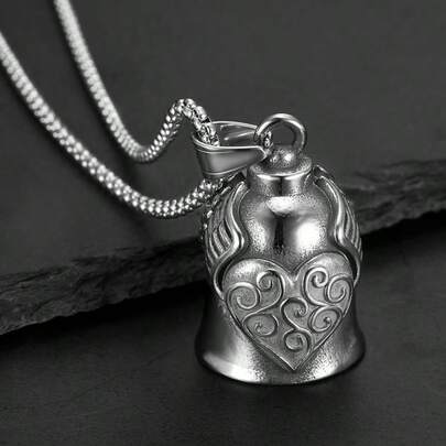 AD 1pc Light Gray Motorcycle/Bicycle Bell, Safety Riding Accessory, Stainless Steel Retro Punk Motorcycle Angel Wing Bell