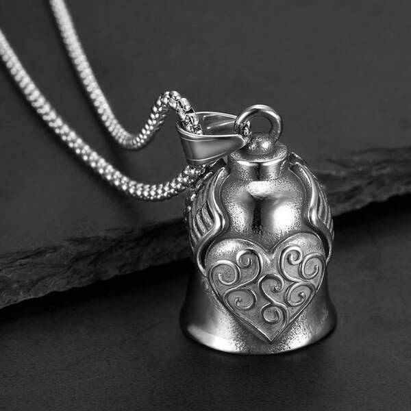 AD Light Gray Stainless Steel Angel Evil-Warding Motorcycle Bell, Vintage Punk Riding Decoration Bicycle Bell, Unisex Motorcycle And Bicycle Modification Heart Wing Accessory