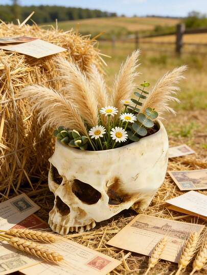 1pc Abstract Skull Flower Pot, Flower Vase Creative Horror Sculpture, Customized Vase, Skull Art Resin Vase Desktop Home Decoration, Living Room Decoration Gift Vase, Halloween Room Decoration Gothic,Flower Vase,Flower Pot,Table Centerpiece,Plant Pot,Bud Vases Halloween Decor Fall Decor