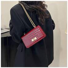 Faux Leather Solid Color Crocodile Embossed Fashion Mini Chain Crossbody Bag - Burgundy - View 10
