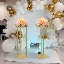 Vincidern 2Pcs Gold Flower Stand Centerpieces For Wedding Party Decor,31.5inch Metal Column Geometric Flower Stand Tall Floor Vase For Table Decorations Home Event Mother's Day Party Supplies - Vàng - Xem 3