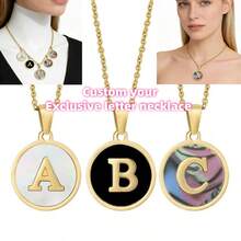1 Pc Custom Stainless Steel Exclusive Letter Necklace Natural Shell Letter Necklace 18K Gold Oil-Dripping Letter Pendant - Multicolor - View 3