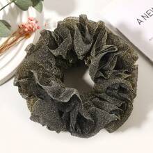 1pc New Bright Silk Fabric Two-Layer Large Flower Extra Large Hair Tie - Black - View 4