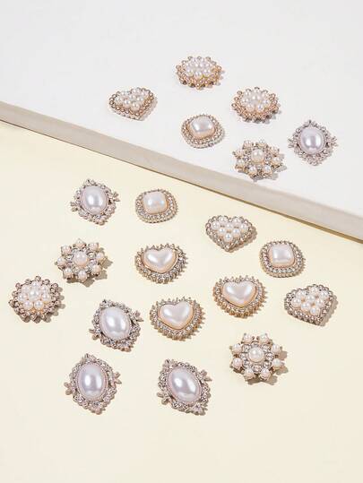 20pcs Luxury Palace Style Shiny Acrylic Faux Pearl Rhinestones, Assorted Shapes (Flower, Heart, Oval, Round, Snowflake) - Ideal For DIY Jewelry, Wedding Hair Accessories, Home Decor And Party Supplies, Decorative Beads