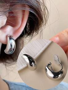 1 Par De Pendientes De Clip De Moda Y Sofisticados Para Mujeres, Con Gota De Agua Metálica, Estilo Simple, Gel De Sílice, Sin Perforaciones, Estilo Europeo Y Americano De Moda, Regalo De Cumpleaños Perfecto - Nuevo clip amarillo dorado - Ver 2